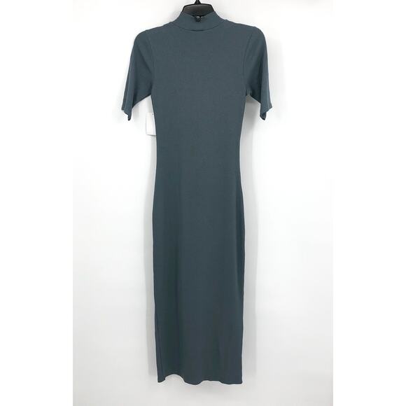 OPEN EDIT Women's Mock Neck Rib Midi Dress in Blue Weather XS Short Sleeve NWT - Picture 5 of 10